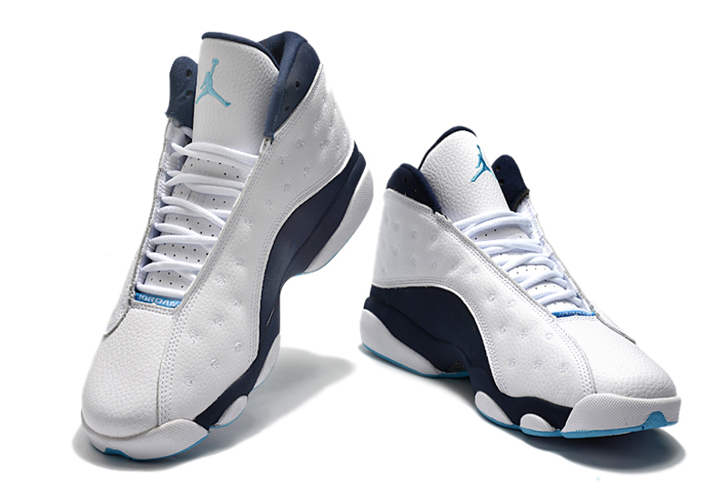 2020 Men Air Jordan 13 White Navy Blue Jade Shoes